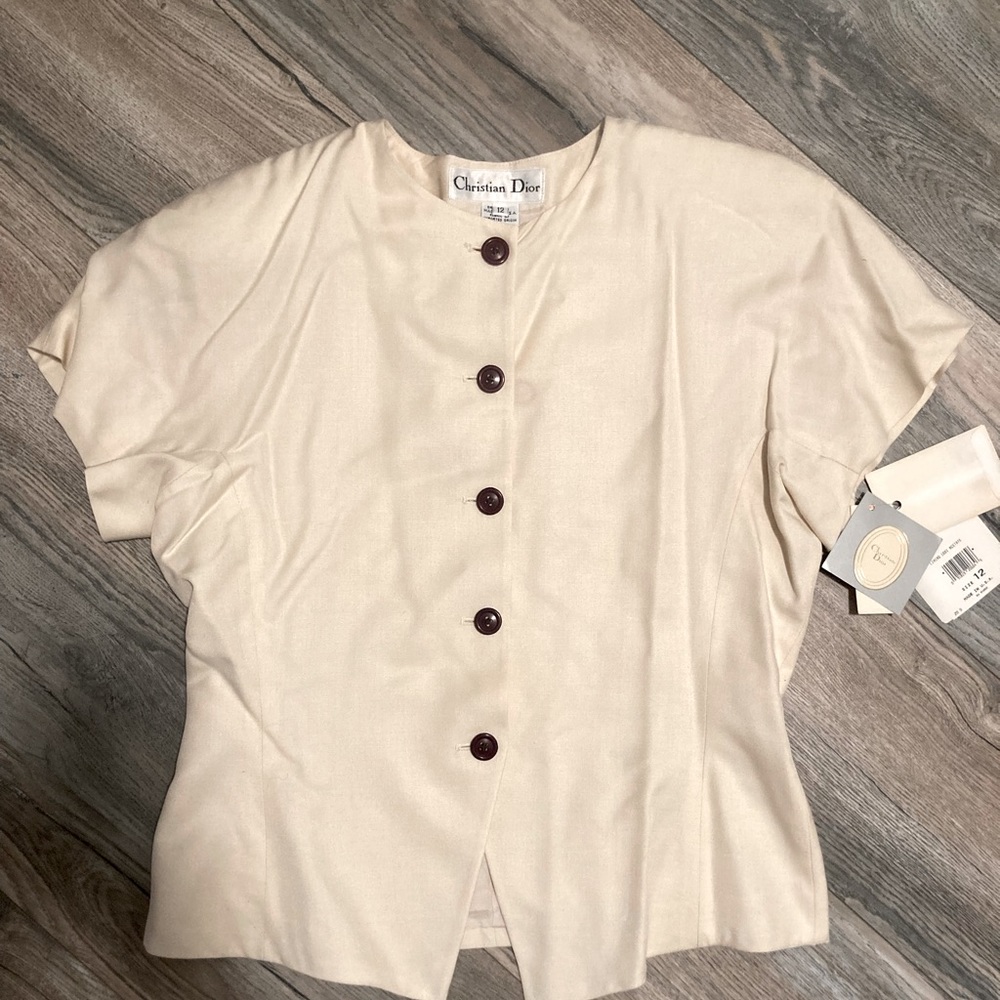 Christian Dior. Vintage. NWT. Short sleeve, button up. Size 12.